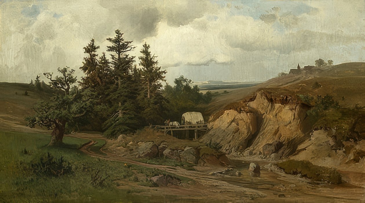 Paisagem com uma ponte de madeira. 1858 de Adolf Kosárek