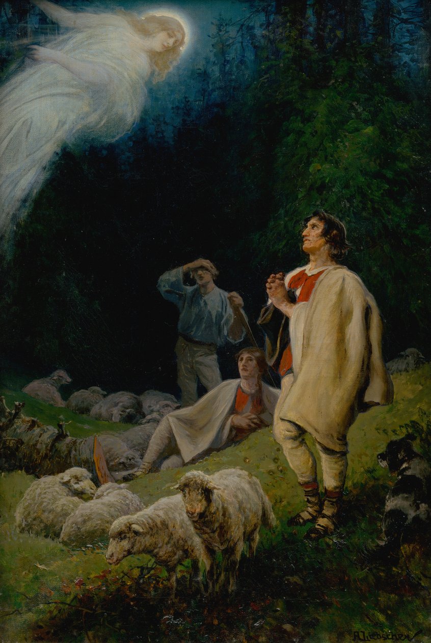 A Anunciação aos Pastores, 1880. de Adolf Liebscher