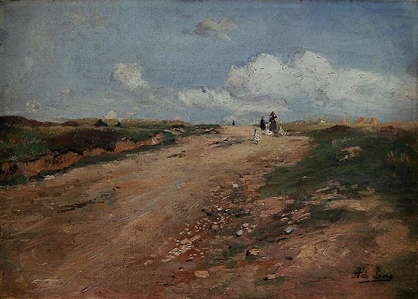 Caminho Rural em Schwalm com uma rapariga e gansos (óleo sobre tela) de Adolf Lins