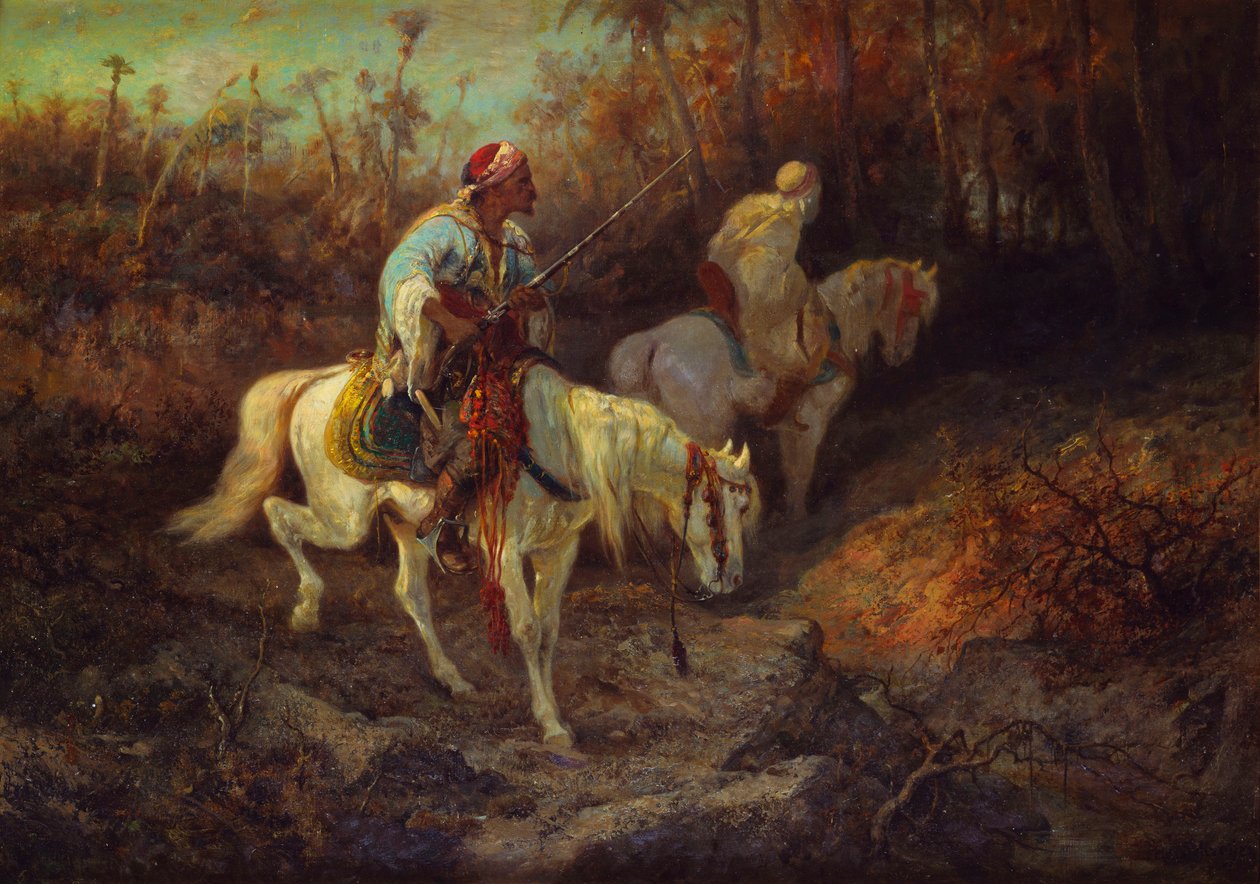Cavaleiros árabes à beira de um bosque de Adolf Schreyer