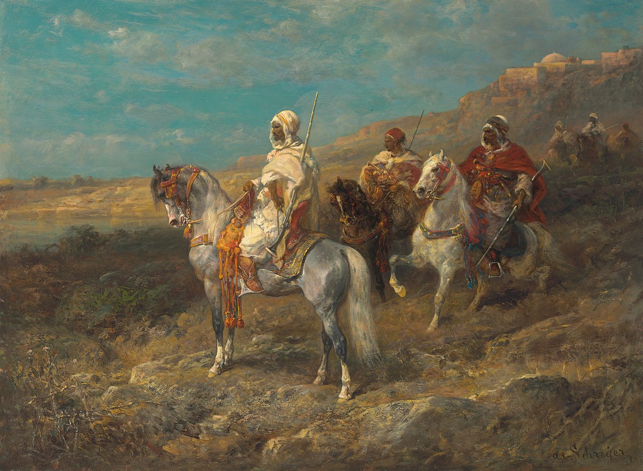 Árabe em um cavalo branco de Adolf Schreyer