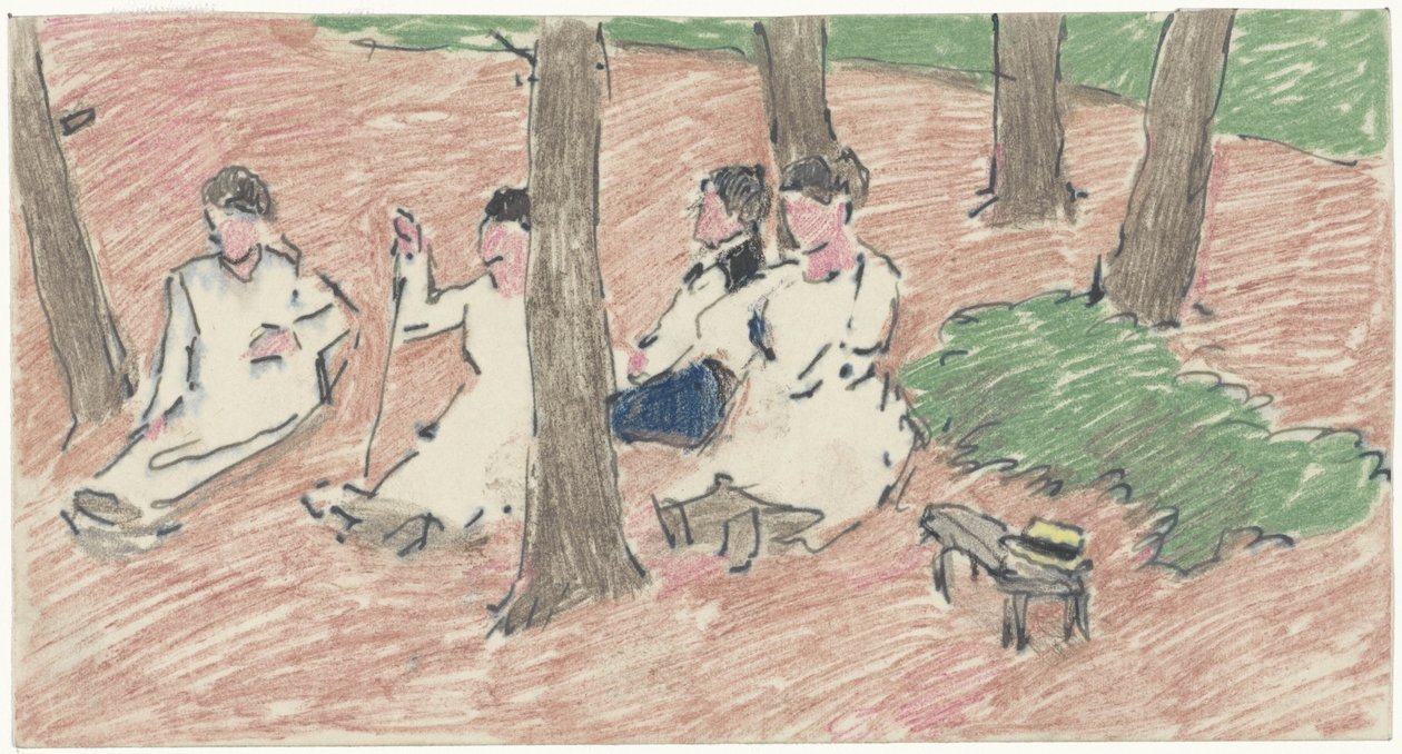 Grupo de pessoas sentadas debaixo de árvores de Adolf le Comte