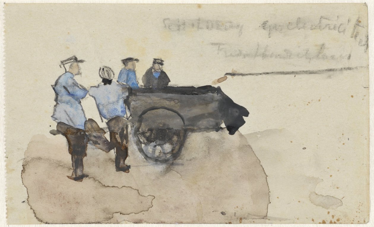 Quatro trabalhadores com um carrinho de Adolf le Comte