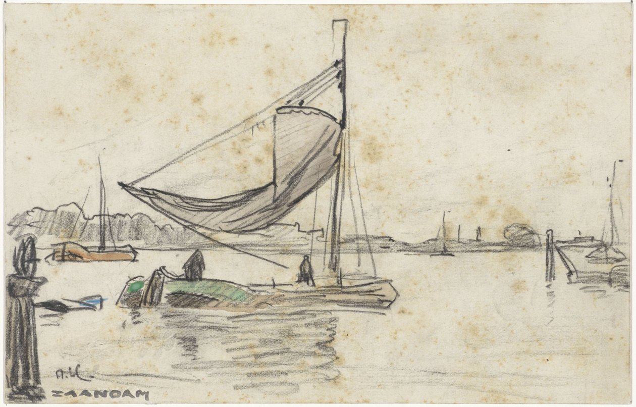 Navios à vela no Zaan perto de Zaandam de Adolf le Comte