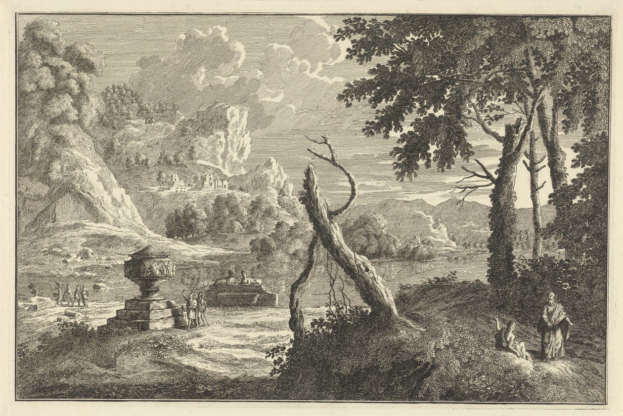 Paisagem do rio Arcadian com árvore quebrada
Paisagens italianas e alemãs (título da série) de Adolf van der Laan