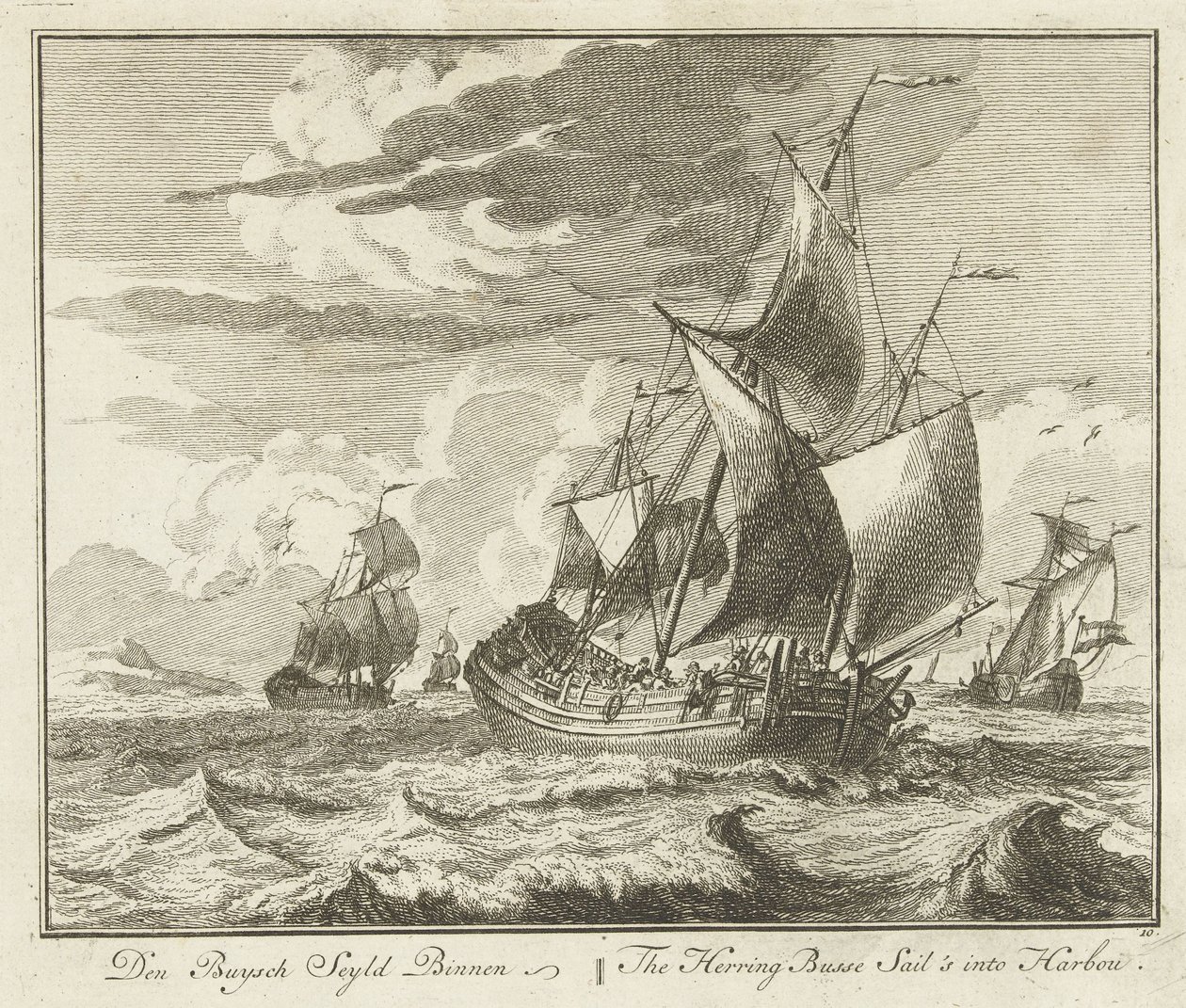 Tubo de arenque navegando para casa, c. 1725 Den Buysch Seyld Binnen / The Herring Busse Sail