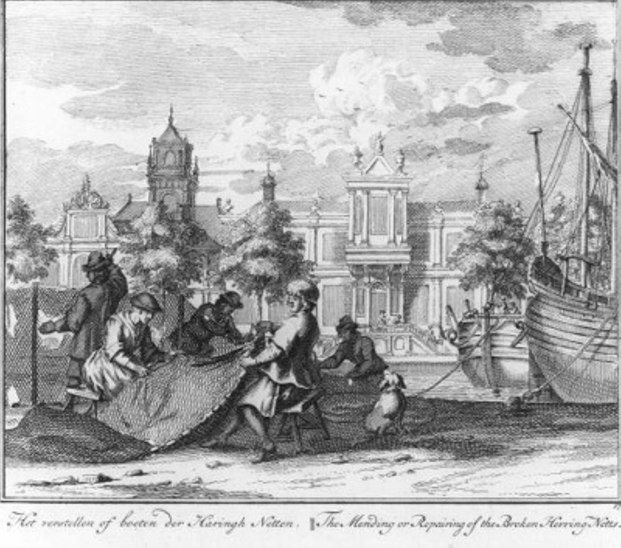 «O conserto ou remendo das redes de arenque» (n.º 17 da série sobre a pesca do arenque) de Adolf van der Laan