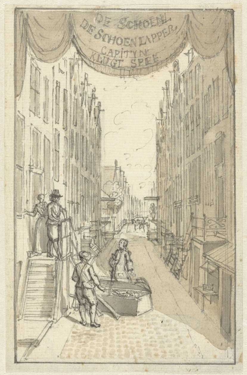 Design para a página de título da peça De Schoenlapper-Capityn ou Krispyns Koddige Schakinge de Adolf van der Laan
