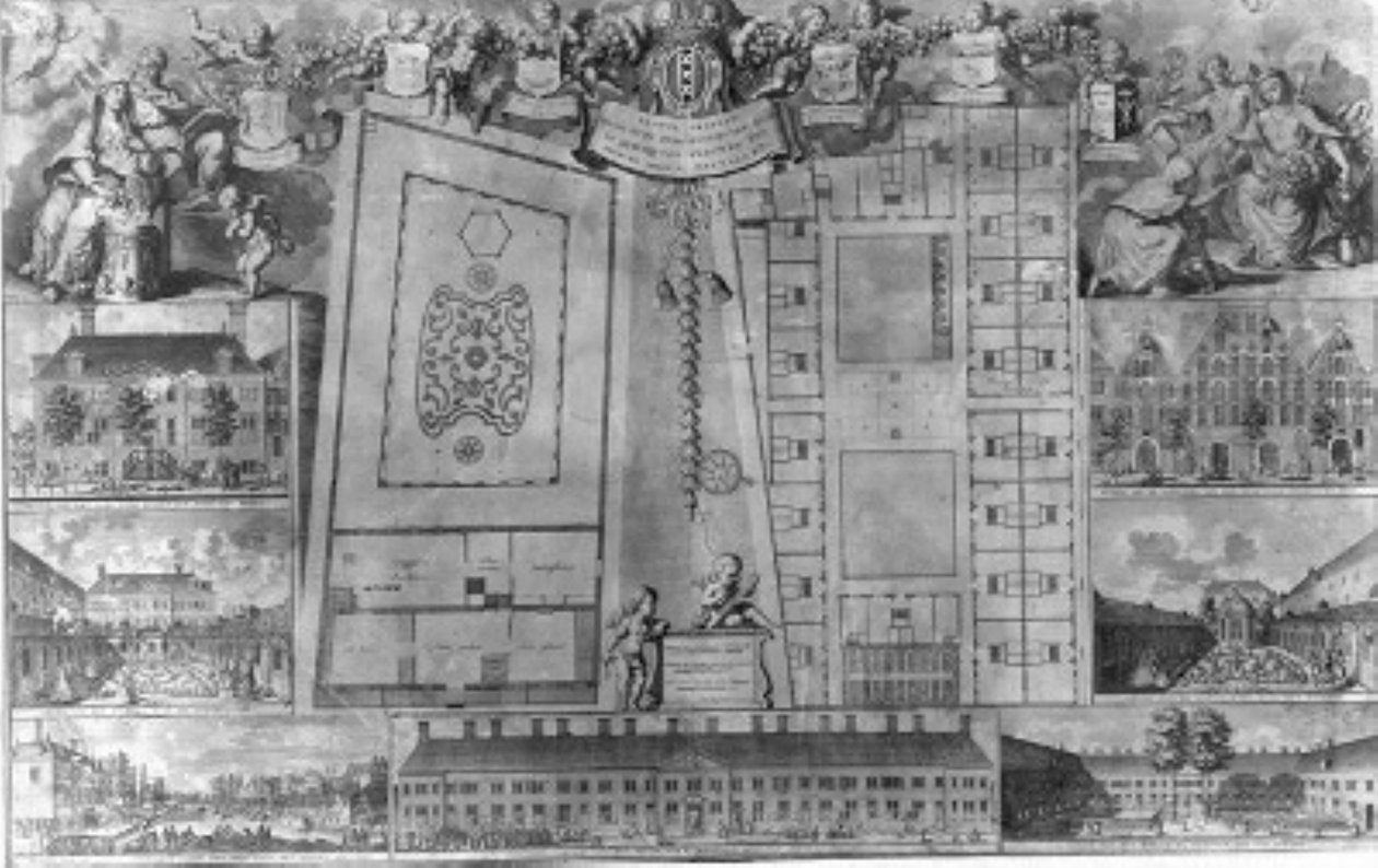 Plantas do antigo Ouderzijds Huiszittenhuis e do antigo Huiszitten Weduwenhof de Adolf van der Laan