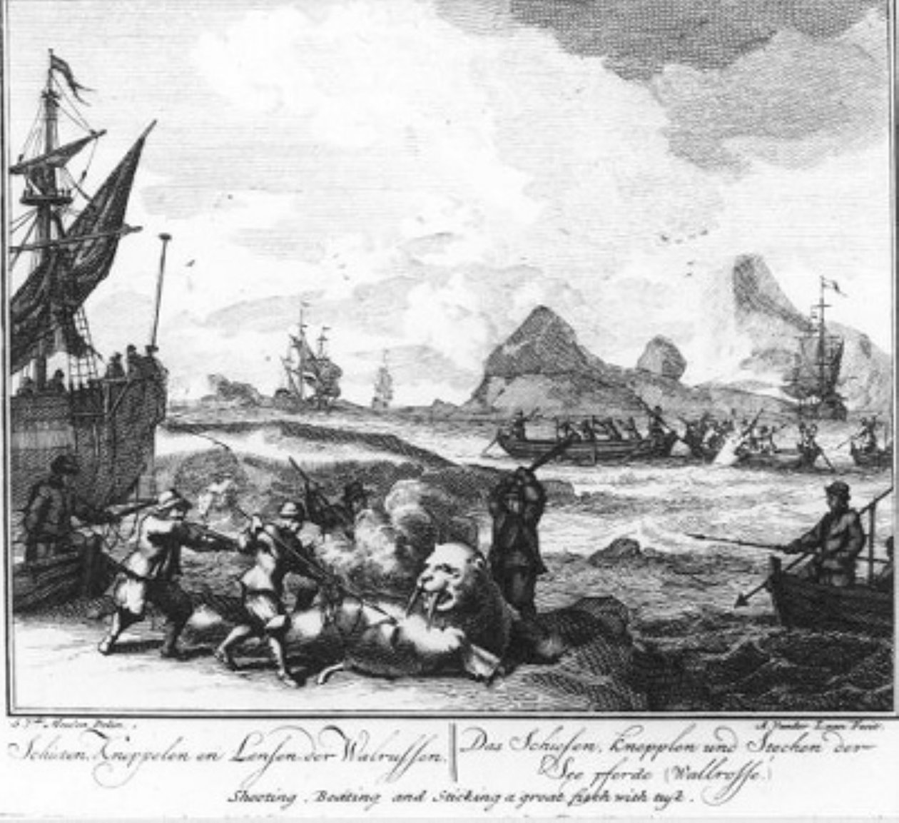 «Atirar, golpear com maças e lancear morsas» (n.º 9 da série sobre a caça à baleia) de Adolf van der Laan