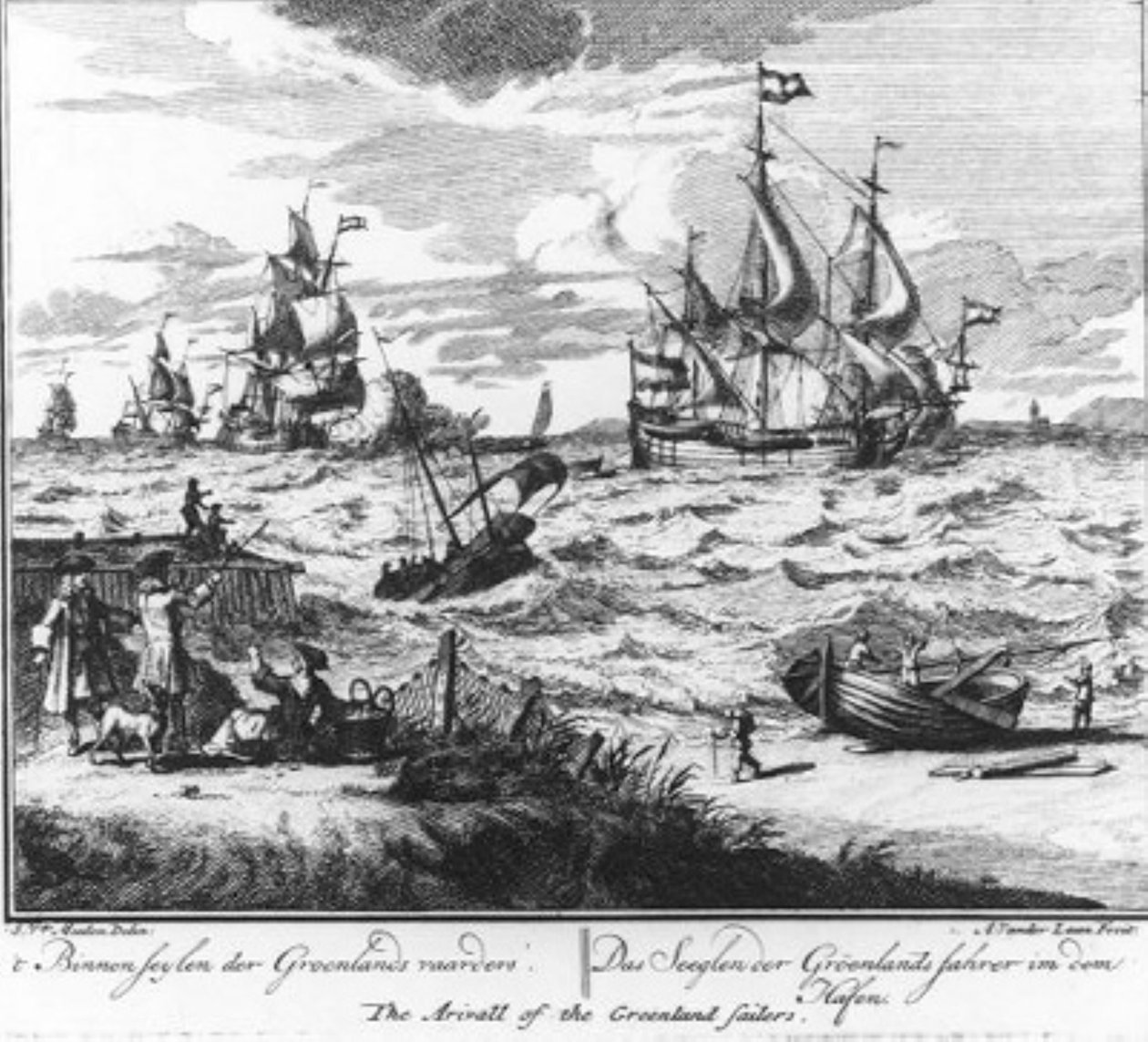 «A chegada à vela dos baleeiros da Gronelândia» (n.º 15 da série sobre a caça à baleia) de Adolf van der Laan