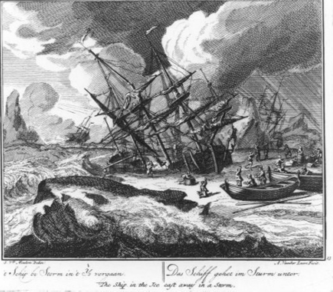 «O navio perdido no gelo durante uma tempestade» (n.º 13 da série sobre a caça à baleia) de Adolf van der Laan
