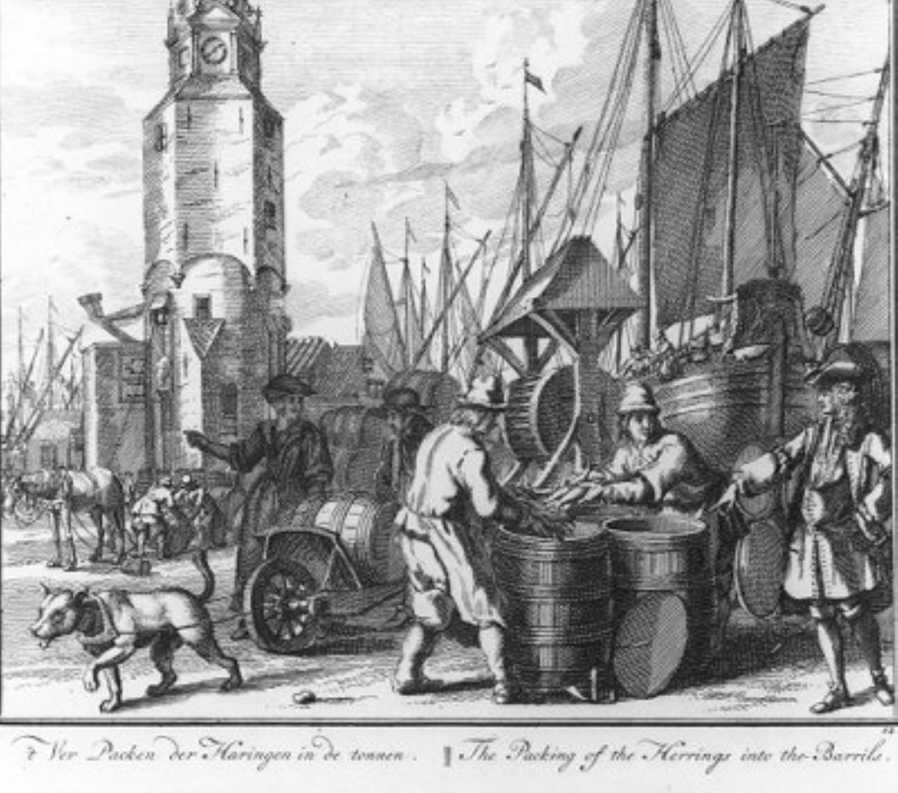«A embalagem dos arenques em barris» (n.º 12 da série sobre a pesca do arenque) de Adolf van der Laan