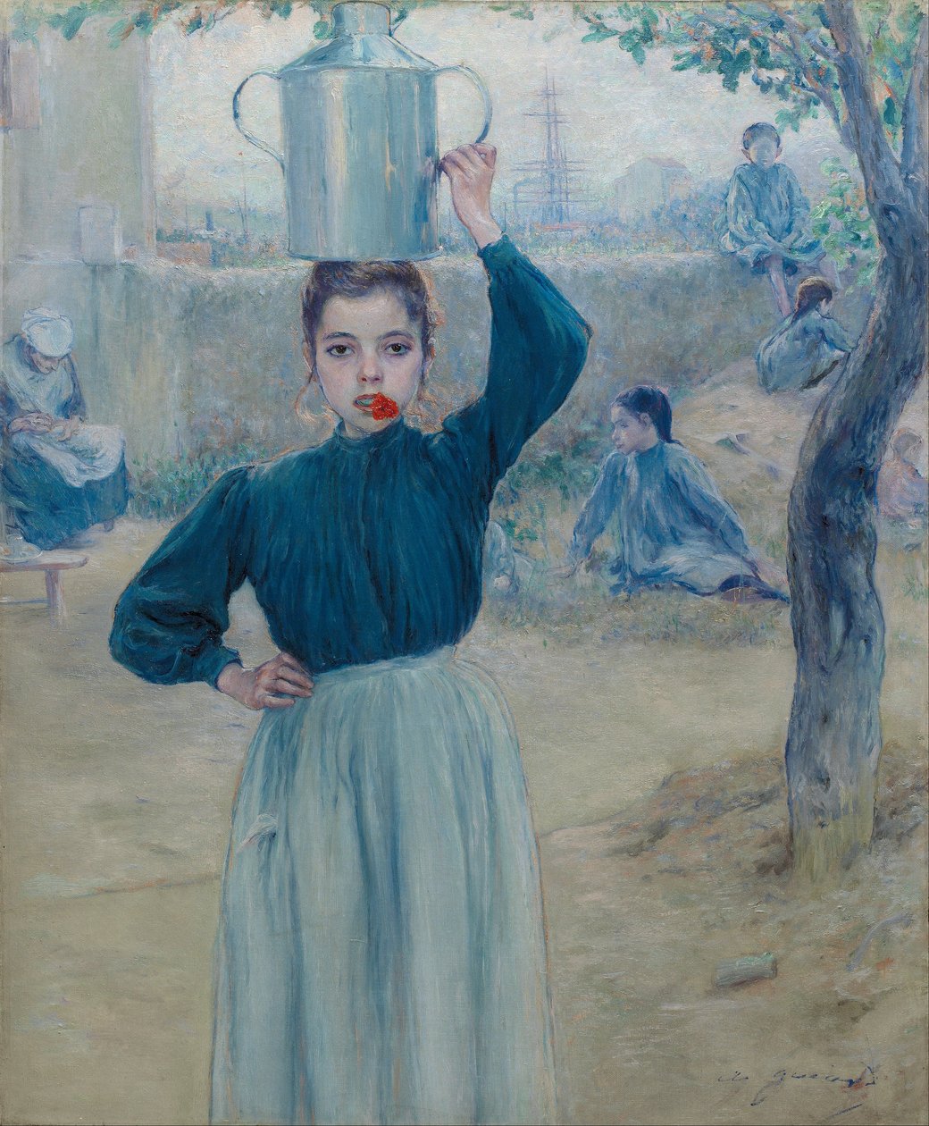 A menina pequena aldeia com cravo vermelho de Adolfo Guiard y Larrauri