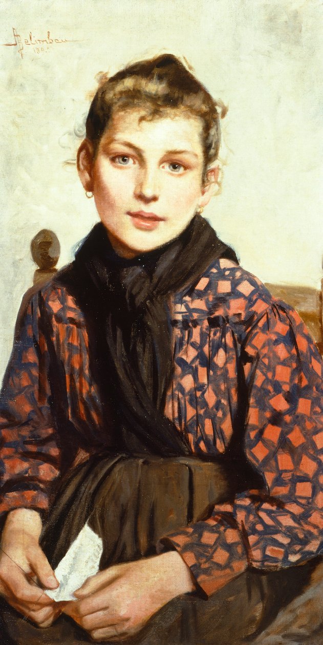 Sentada por Adolfo Belimbau (1845-1938), óleo sobre tela, 71x37 cm de Adolfo Belimbau