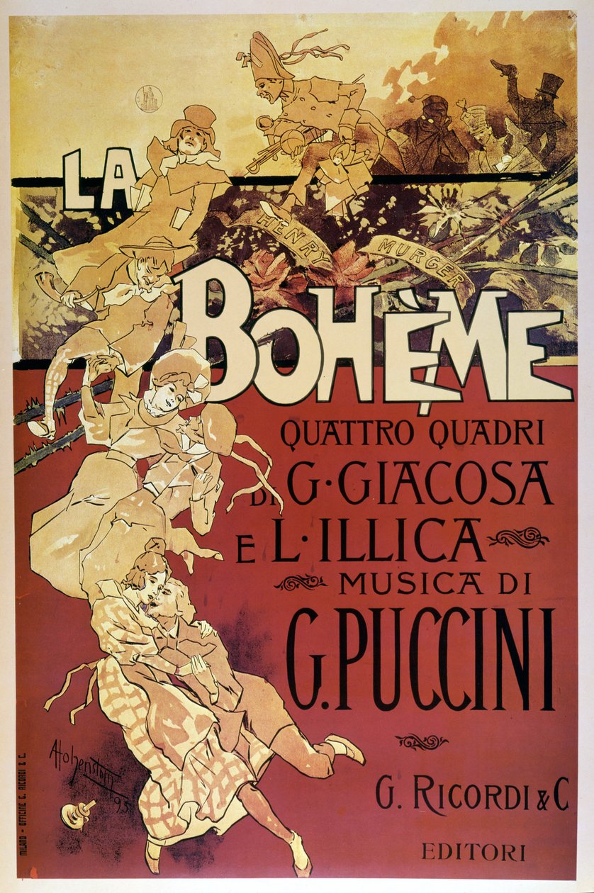 Affiche de La Bohème par Adolfo Hohenstein pour la première de l