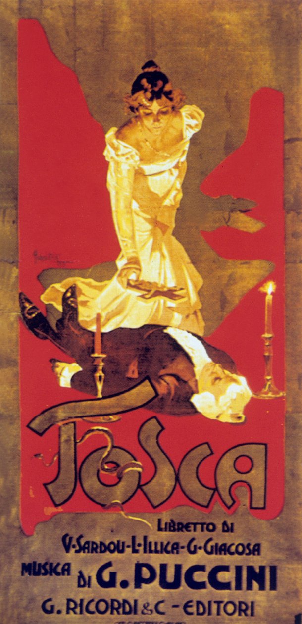 Capa de Adolf Hohenstein da partitura da ópera Tosca de Giacomo Puccini de Adolfo Hohenstein