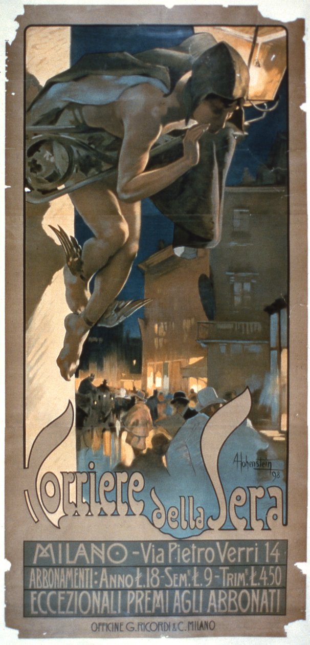 Cartaz publicitário do "Corriere della Sera", impresso em Milão, 1898 de Adolfo Hohenstein