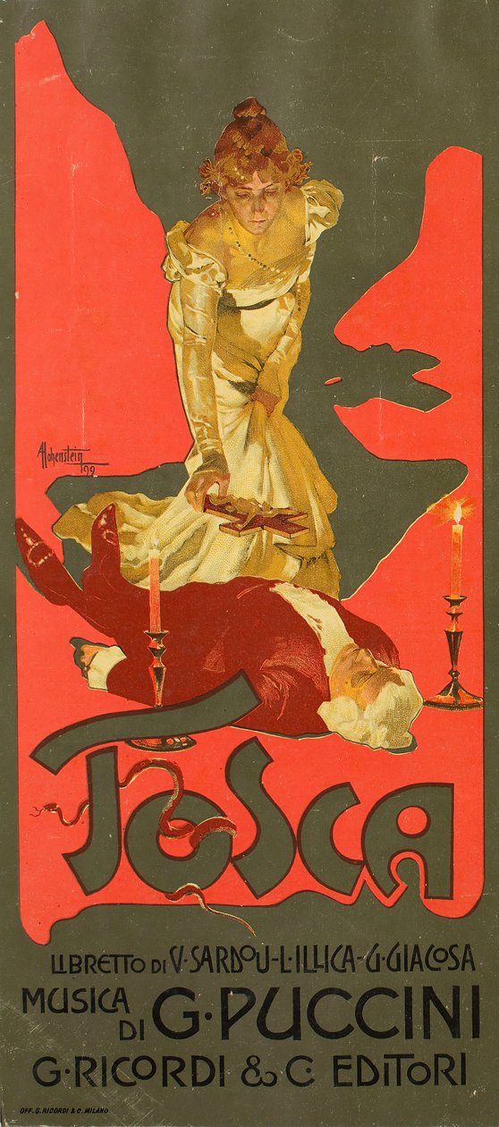 Cartaz para a Ópera Tosca de G. Puccini, 1899. de Adolfo Hohenstein