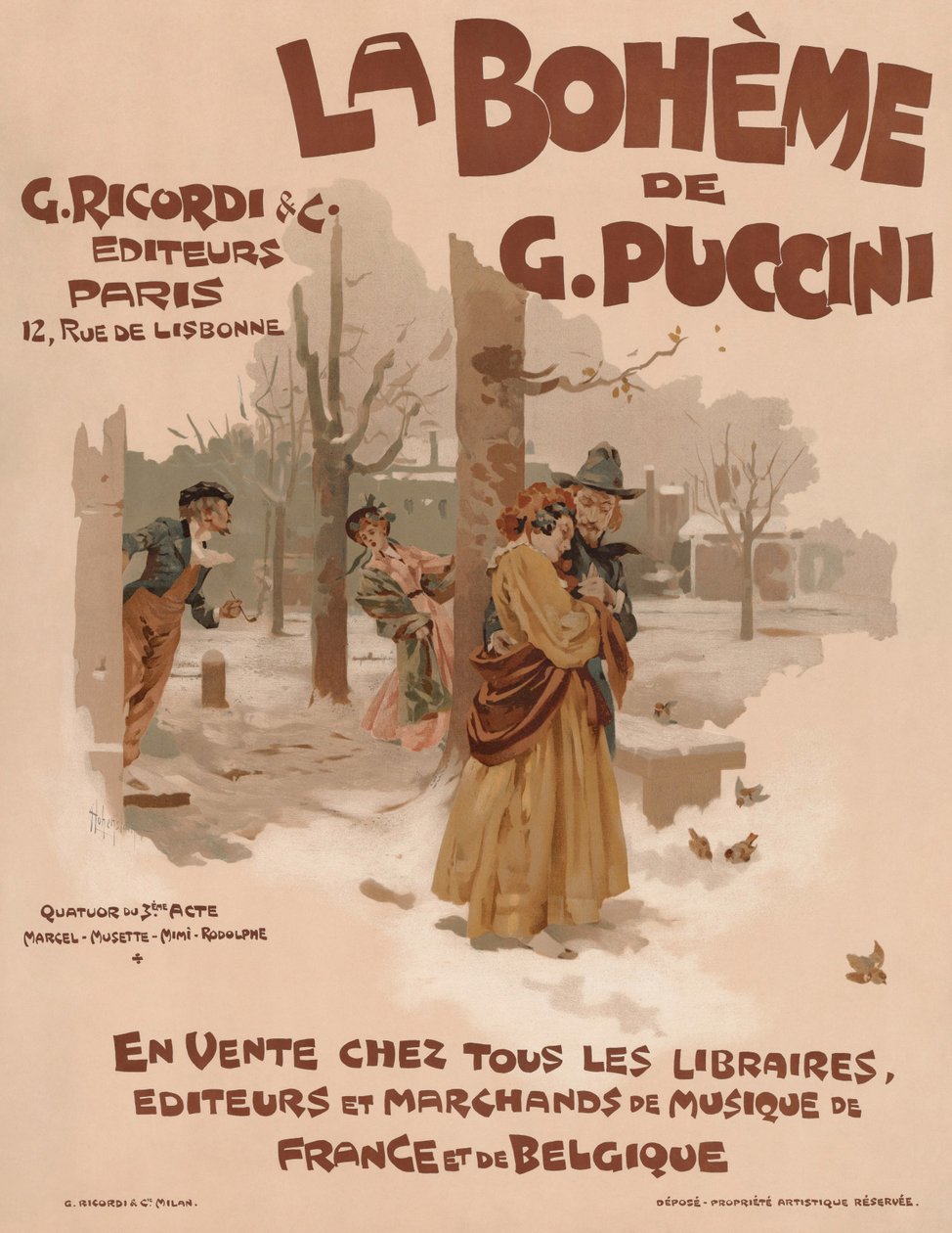 Cartaz da ópera La Bohème de Giacomo Puccini, 1895. de Adolfo Hohenstein