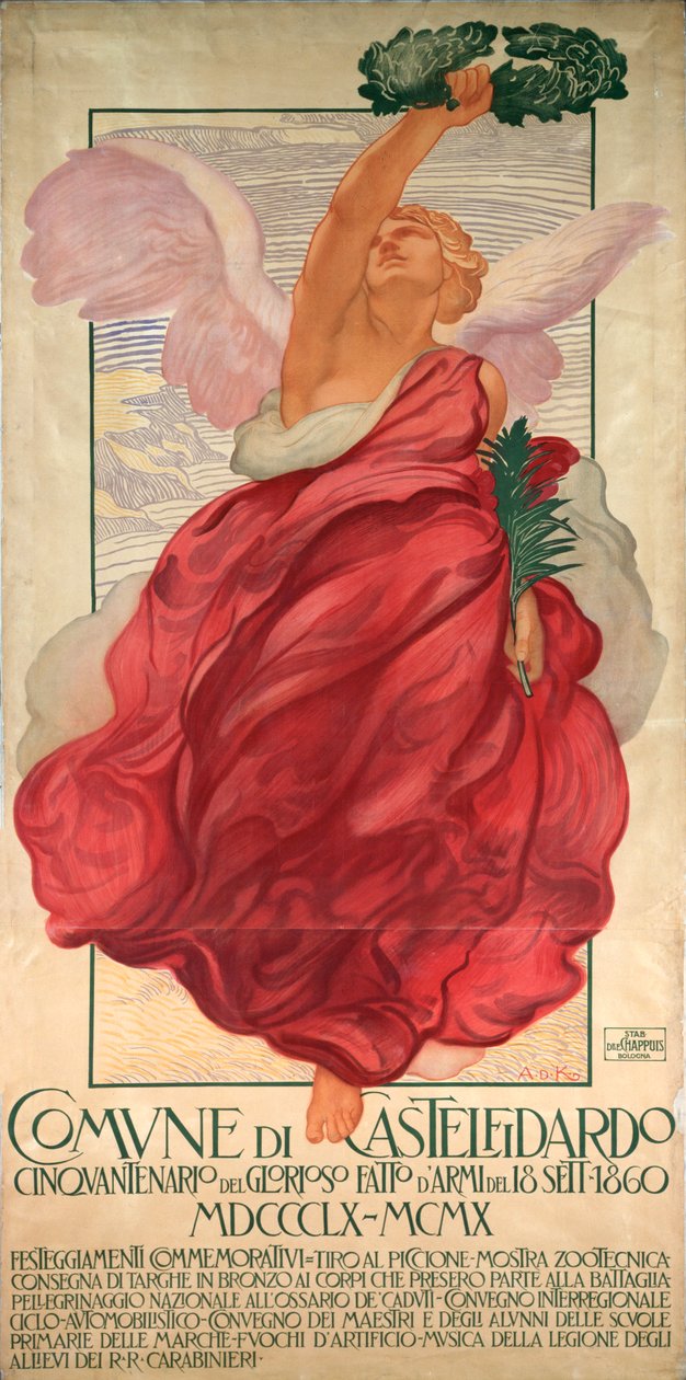 Cartaz para o cinquentenário da batalha de Castelfidardo de Adolfo de Carolis