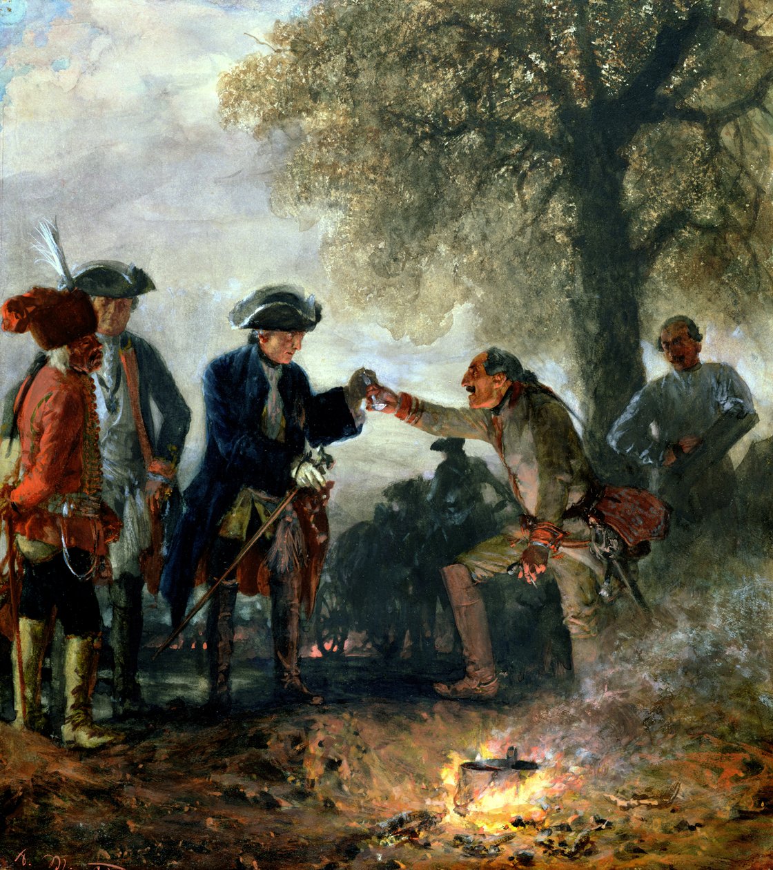 Frederico o Grande (1744-97) com Zieten no Acampamento, 1852 de Adolph Menzel