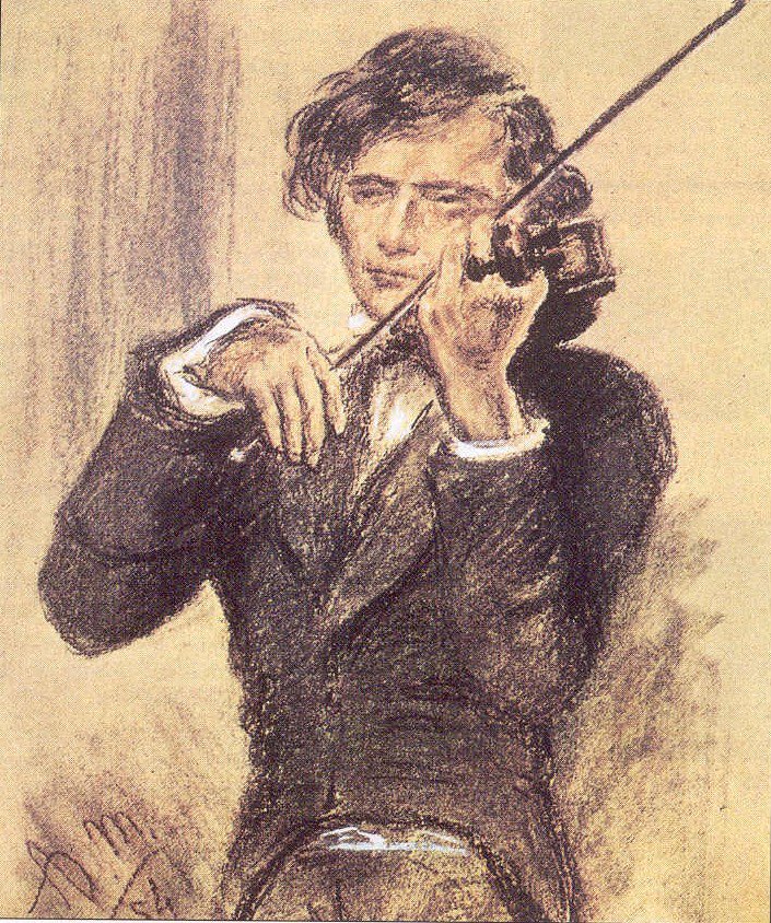Desenho de giz por Joseph Joachim de Adolph Menzel
