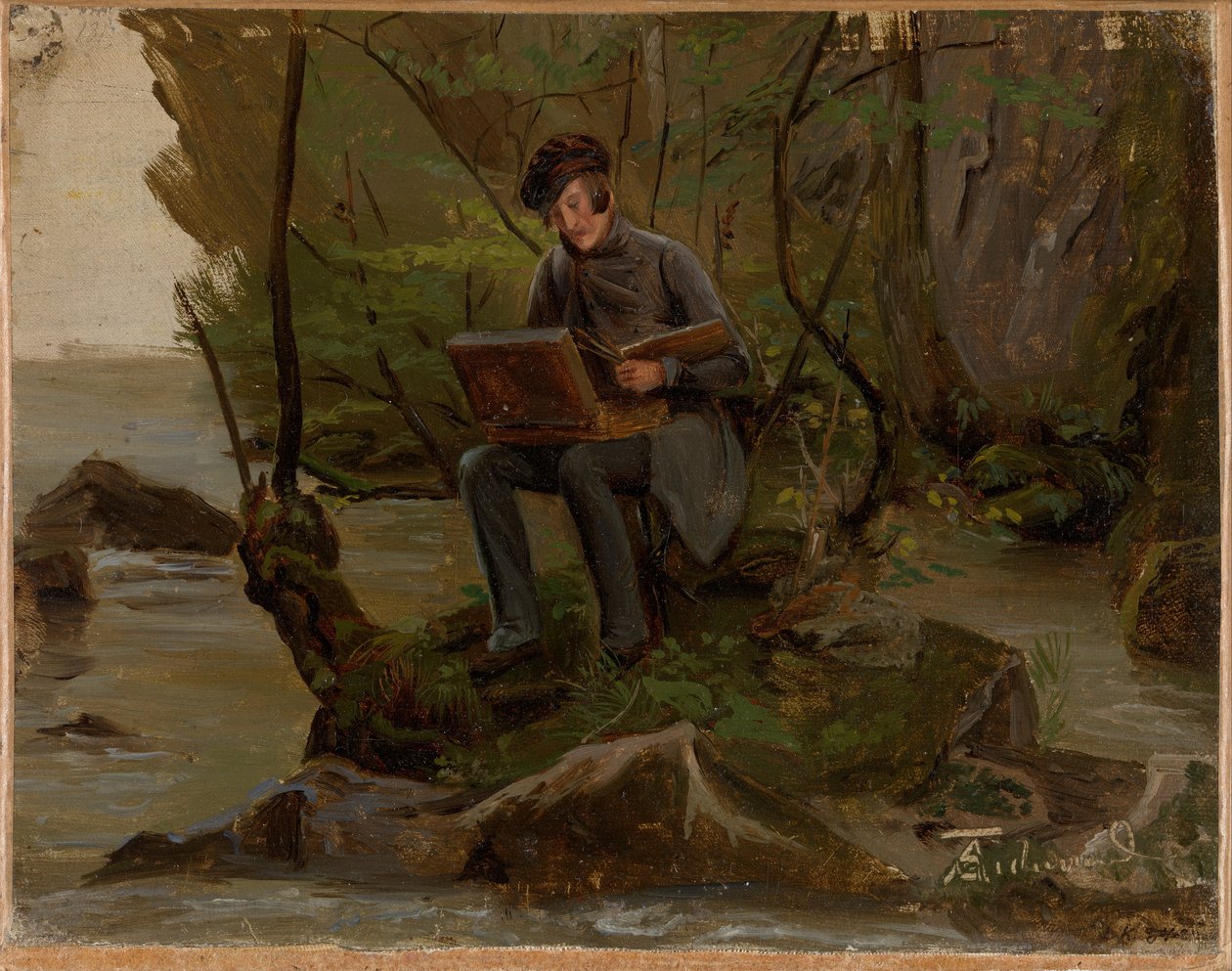 Um pintor em sua caixa de pintura de Adolph Tidemand