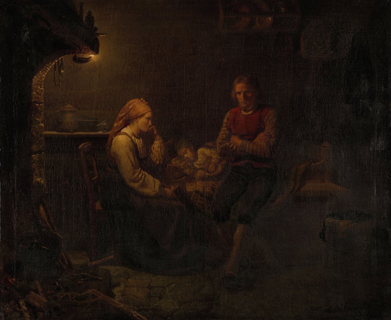 A criança doente de Adolph Tidemand