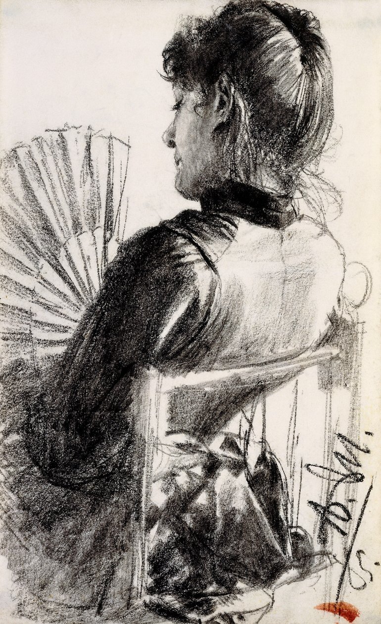 Senhora com um leque, 1885 de Adolph Menzel