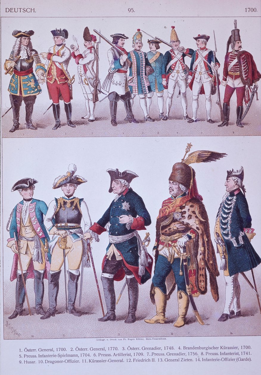 Prussian Grenadiers of the time of Frederick the Great (cor litho) de Adolph Menzel