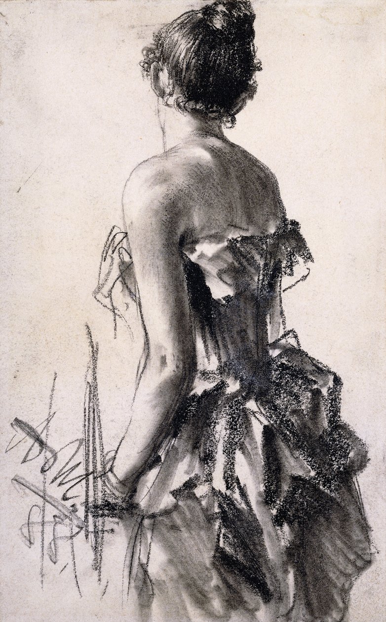 Vista traseira de uma mulher; Vista traseira de uma senhora, 1888 de Adolph Menzel