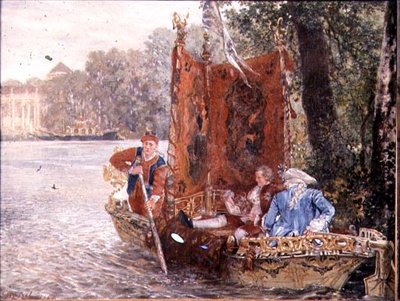 Viagem ao rio em Rheinsburg, 1860 (óleo) de Adolph Menzel