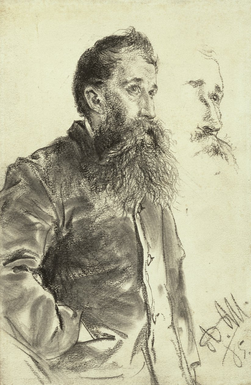 Estudo de um homem com barba, sua mão no bolso, 1885 de Adolph Menzel
