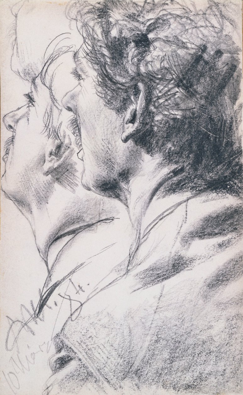 A cabeça de um jovem de perfil à esquerda, 1884 de Adolph Menzel