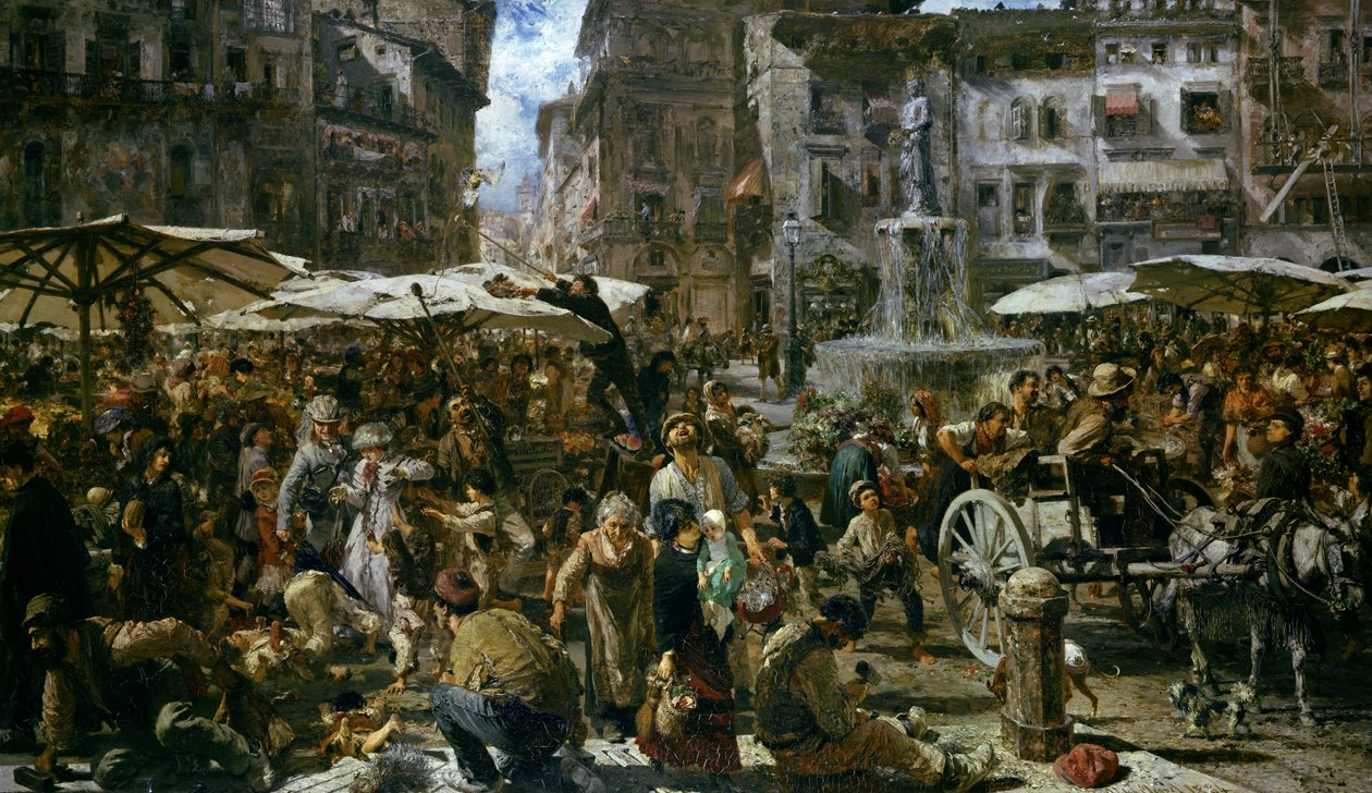 O Mercado de Verona de Adolph Menzel