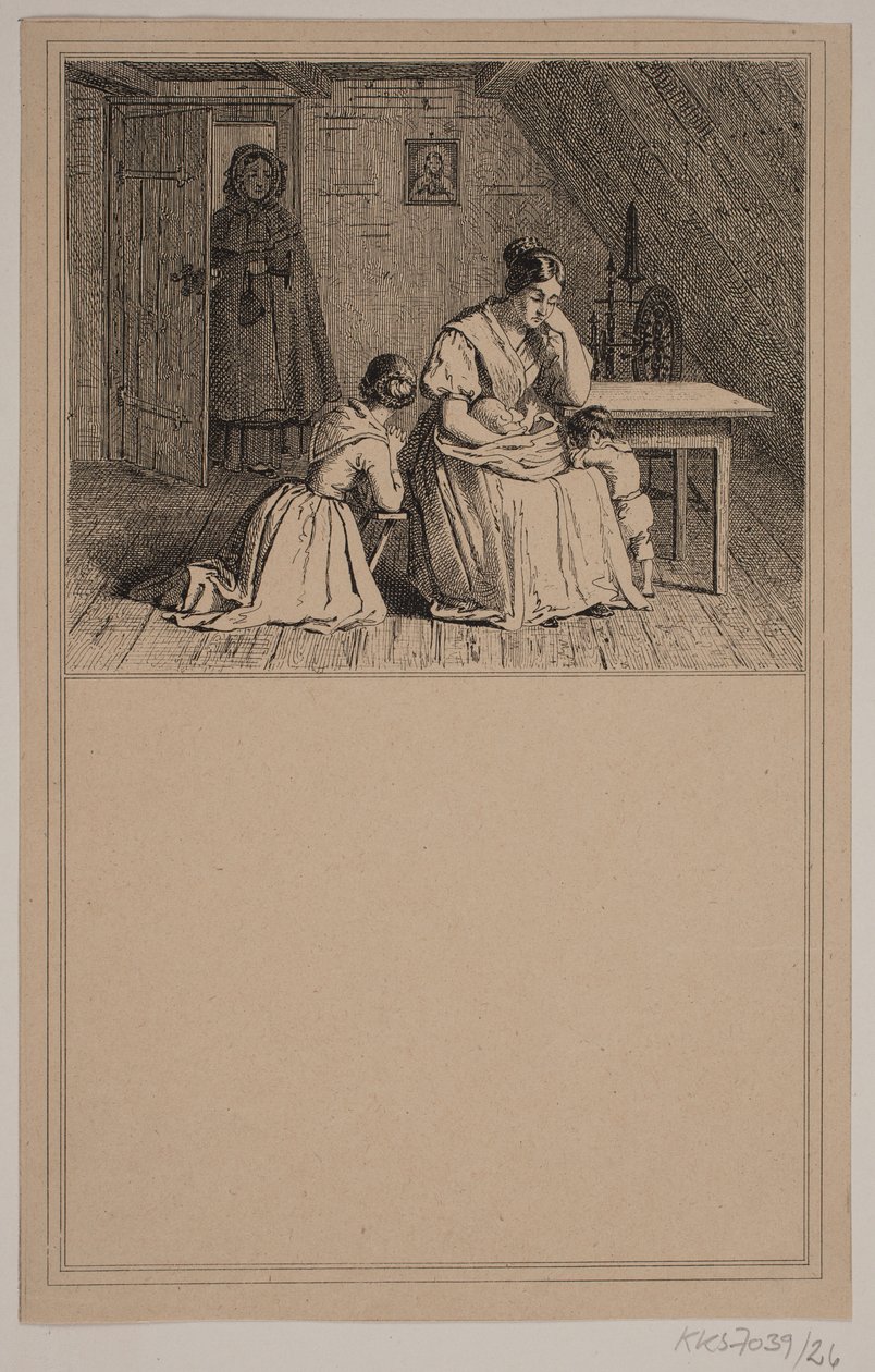 Uma família pobre. Não. 25 em Cr. Winther e M. Rørbye, "25 fotos para crianças pequenas" de Johan Adolph Kittendorff