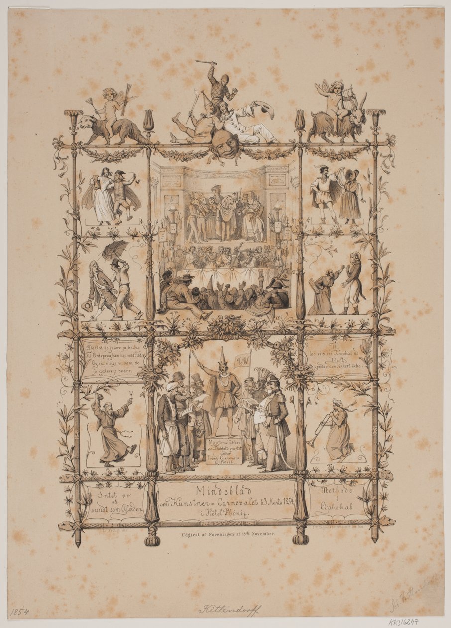 Folha comemorativa sobre o carnaval do artista em 3 de março de 1854 de Johan Adolph Kittendorff