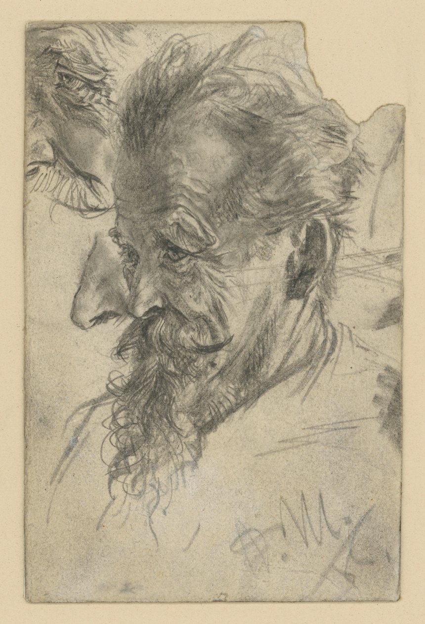 Cabeça de homem mais velho com barbicha e detalhes de Adolph Menzel