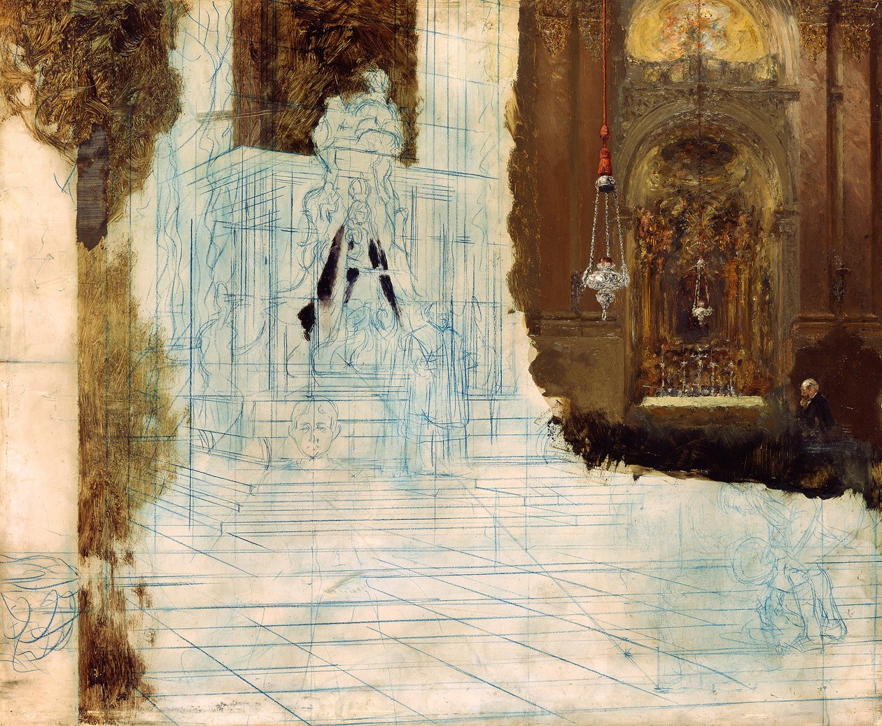 Altar numa igreja barroca. Inacabado de Adolph Menzel