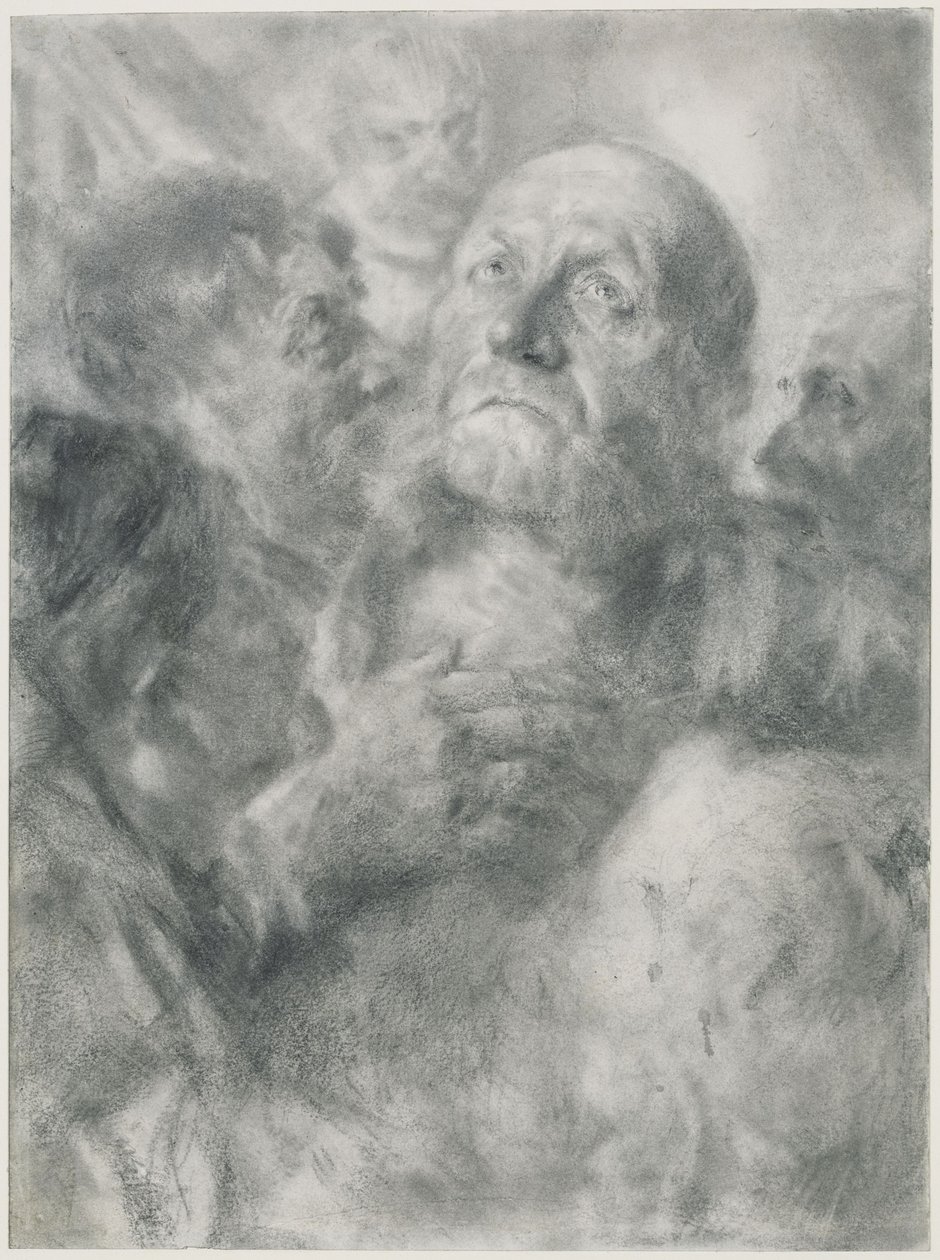 Um ancião a olhar para cima e quatro rostos de Adolph Menzel