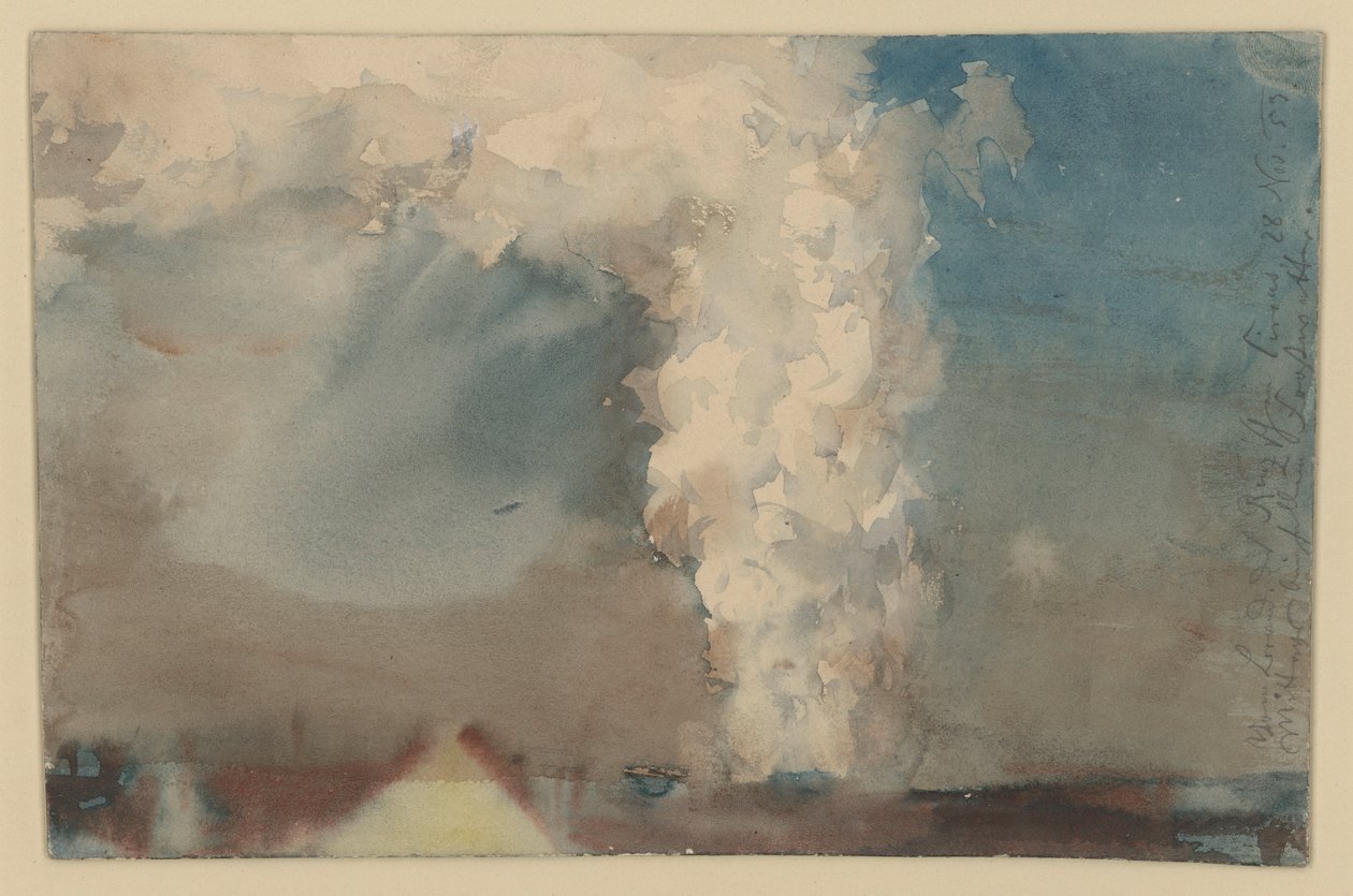Fumo ascendente, com anotações à direita de Adolph Menzel