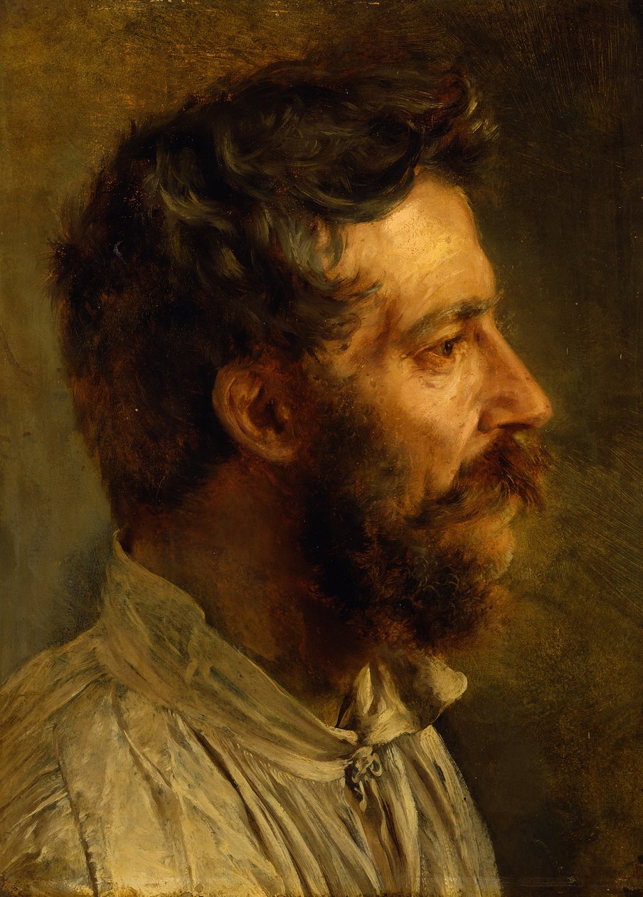 Perfil de uma cabeça de trabalhador barbudo de Adolph Menzel