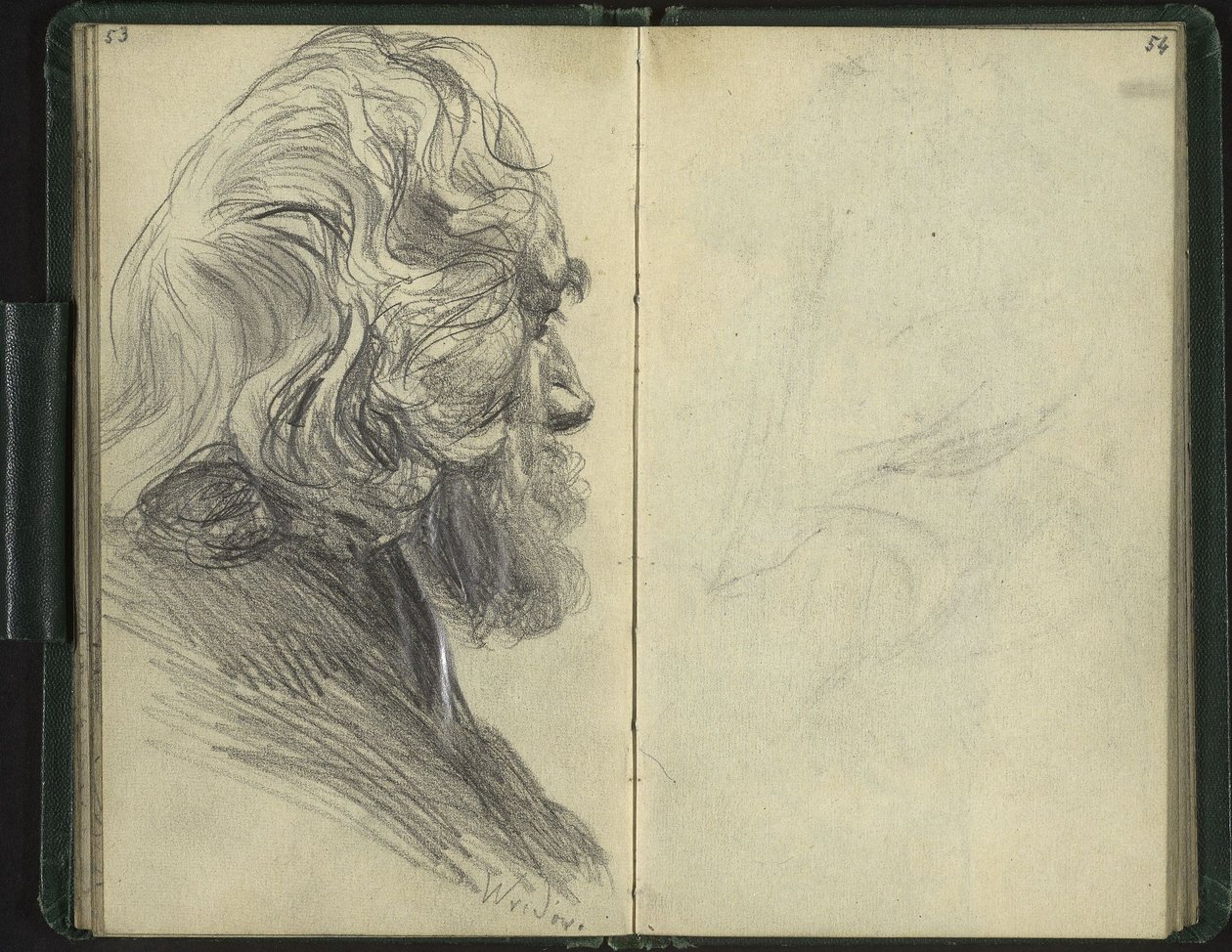 Homem barbudo de perfil perdido de Adolph Menzel