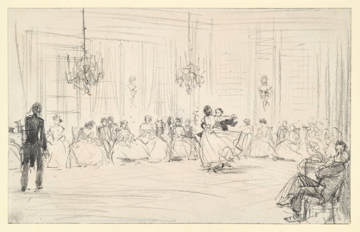 Baile de gala e um casal a dançar de Adolph Menzel