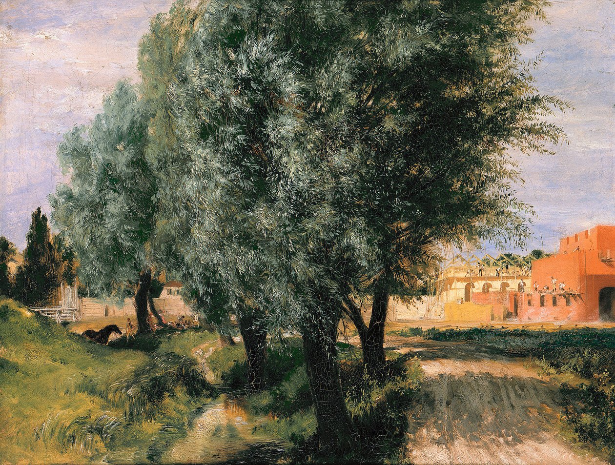 Estaleiro de construção com salgueiros de Adolph Menzel