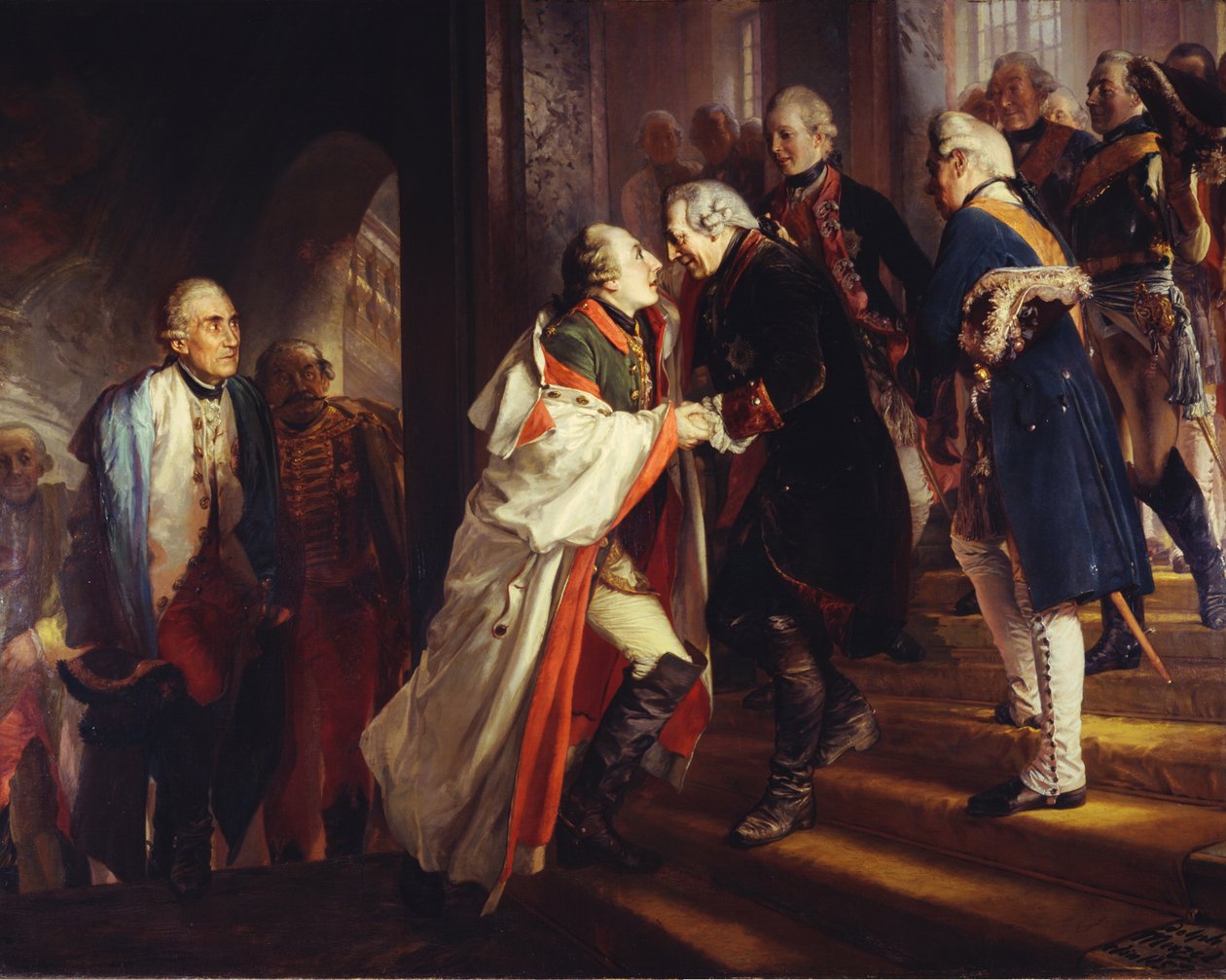 Encontro entre Frederico II e o Imperador José II em Neiße, no ano de 1769 de Adolph Menzel