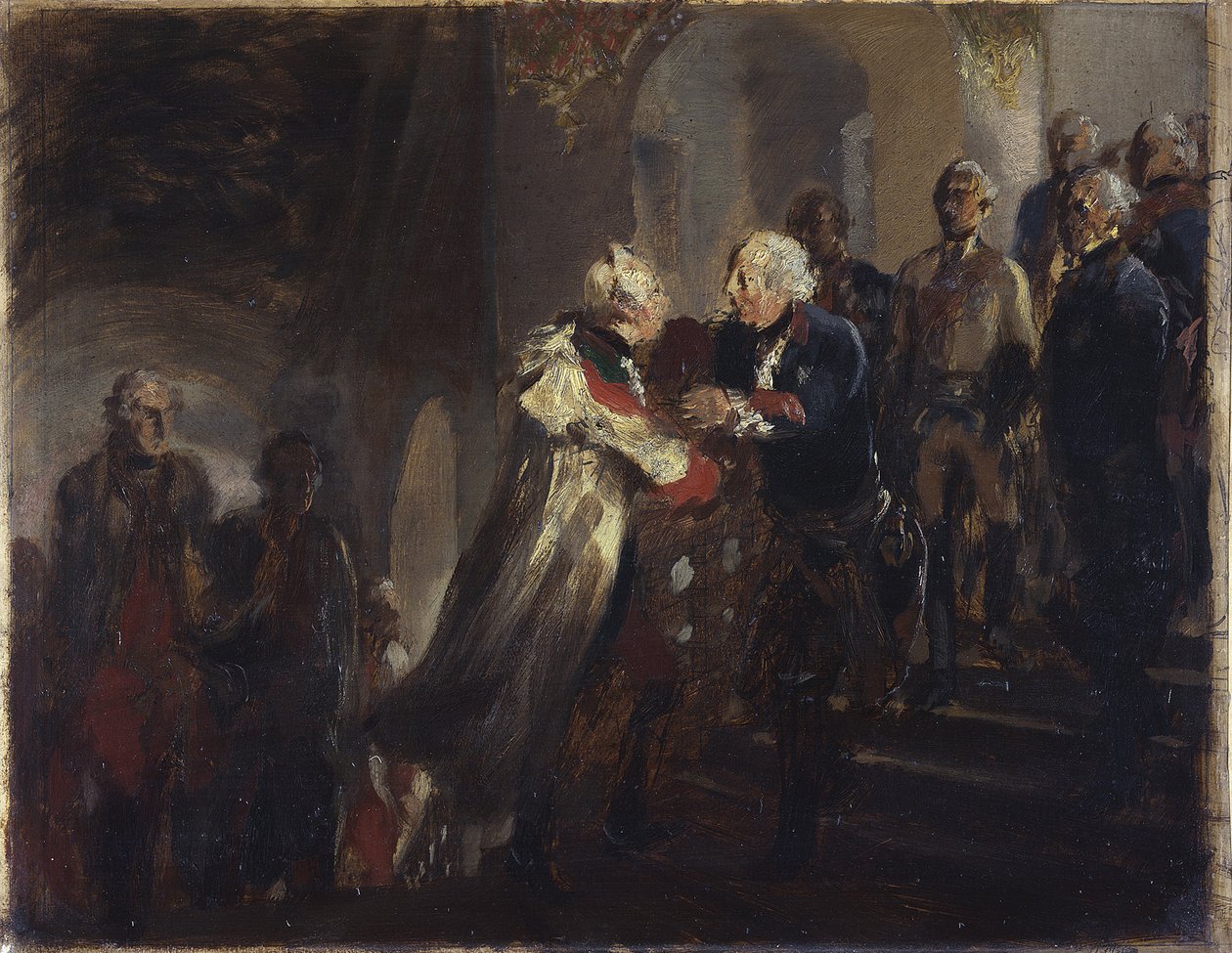 Encontro de Frederico II com o imperador José II em Nysa em 1769. Esboço de Adolph Menzel