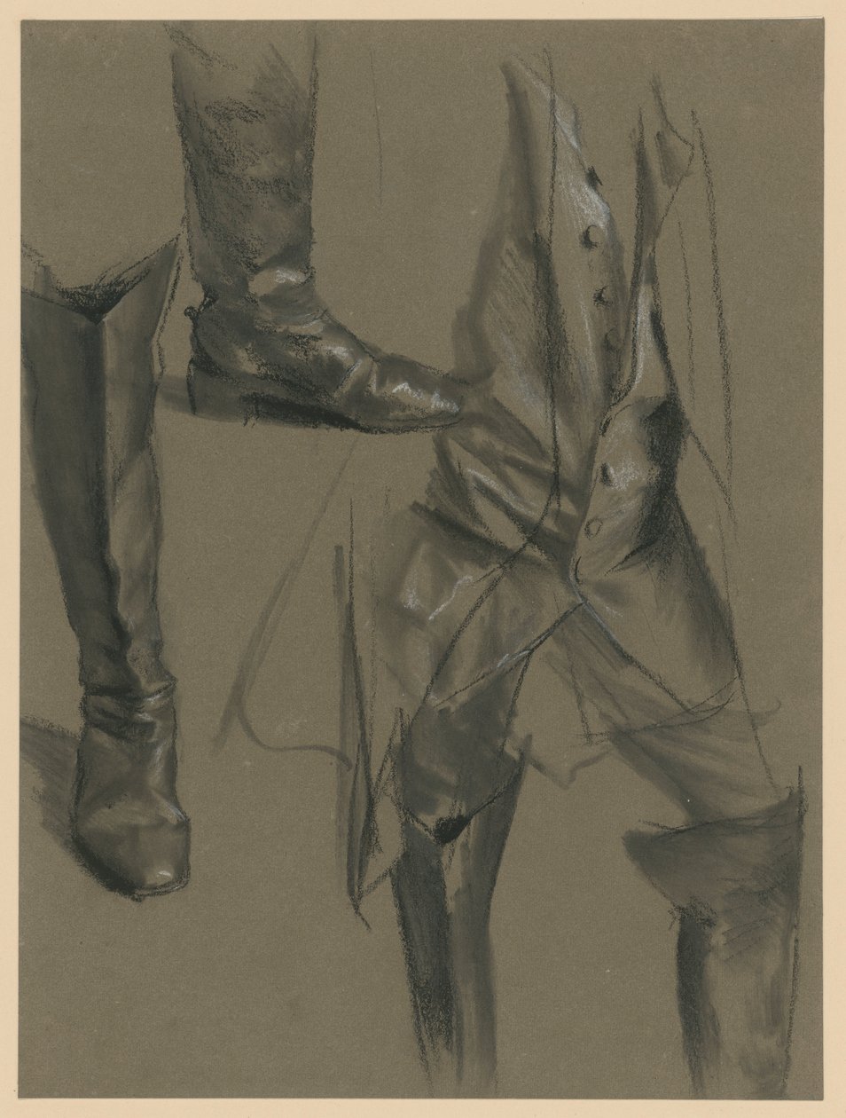 As posturas de pernas de Frederico, o Grande. Estudo preliminar para o quadro «Concerto de flauta de Frederico, o Grande, em Sanssouci» de Adolph Menzel