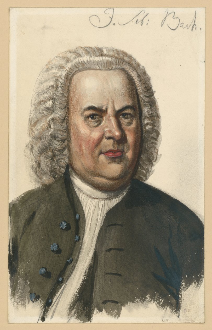Retrato de Johann Sebastian Bach, retrato de busto de frente segundo a pintura de Elias Gottlob Haussmann de Adolph Menzel